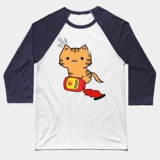 Funny Orange Cat Spilled Hot Sauce Baseball T-Shirt